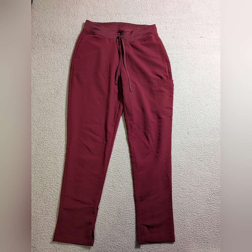 Mandala Women`s Red Drawstring 7 Pocket Cargo Medical Scrub Pants / Size S